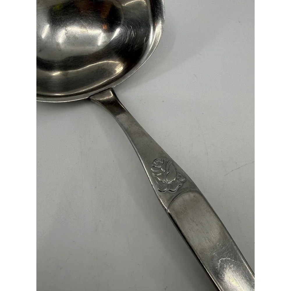 Chromalux 18/8 Stainless Steel Soup Ladle Vintage Rose Flower Pattern Silver